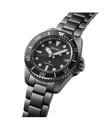Seiko Prospex Solar Diver 200M Black Steel Strap Watch