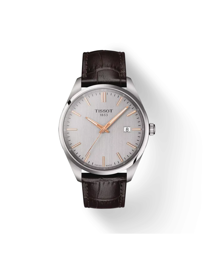 Tissot PR 100 Watch with Silver Dial and Leather Strap