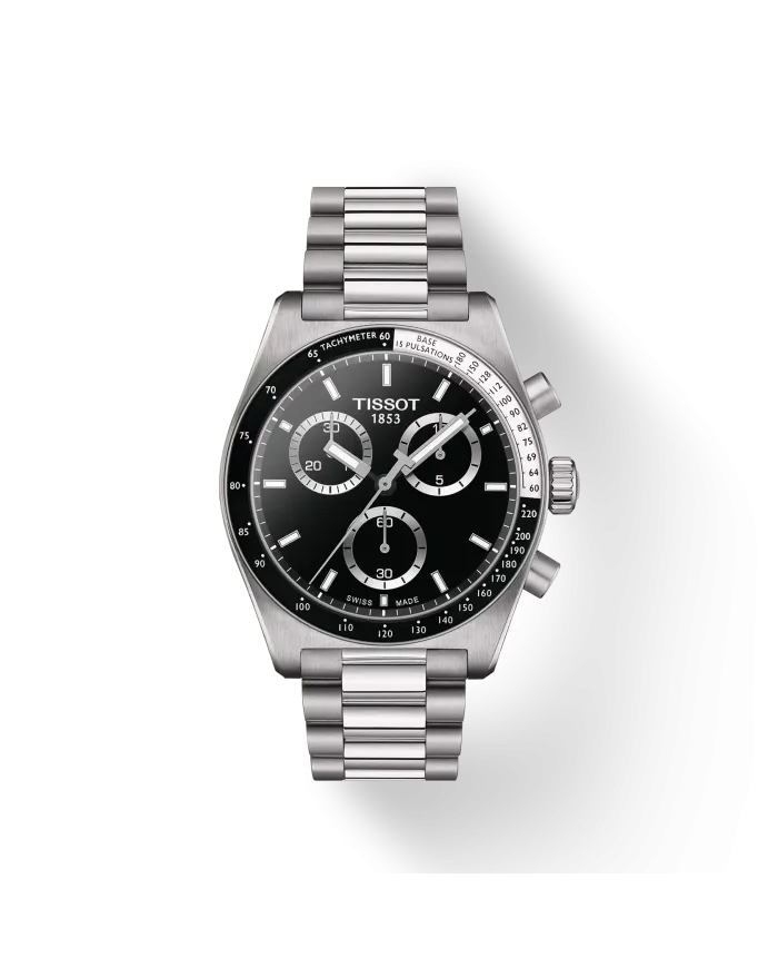 Tissot Chrono PR516 Black Watch with Steel Strap