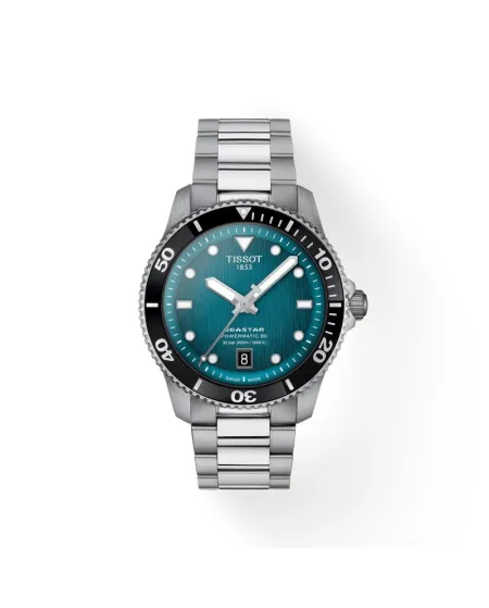 Montre Tissot Seastar 1000 Powermatic 80 avec cadran turquoise et bracelet en acier
