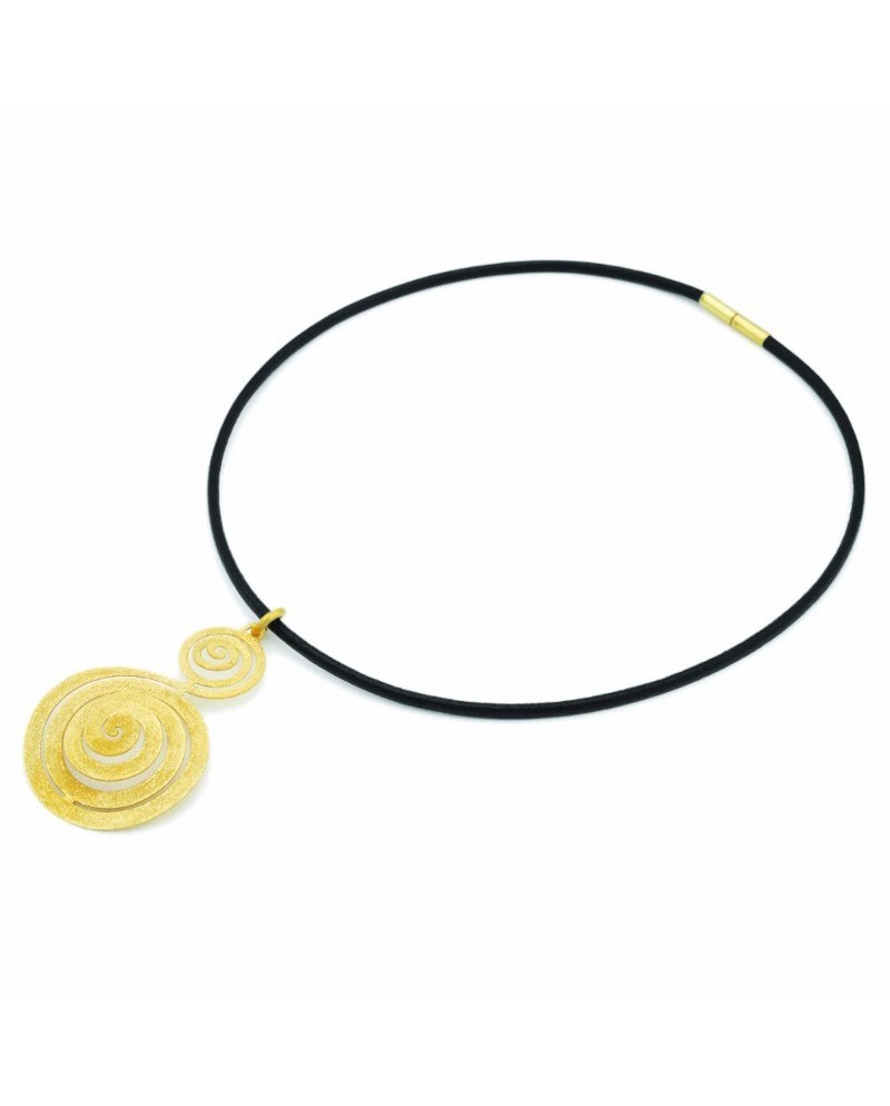 Collier Spirale Stefano Patriarchi en Argent Plaqué Or et Cuir