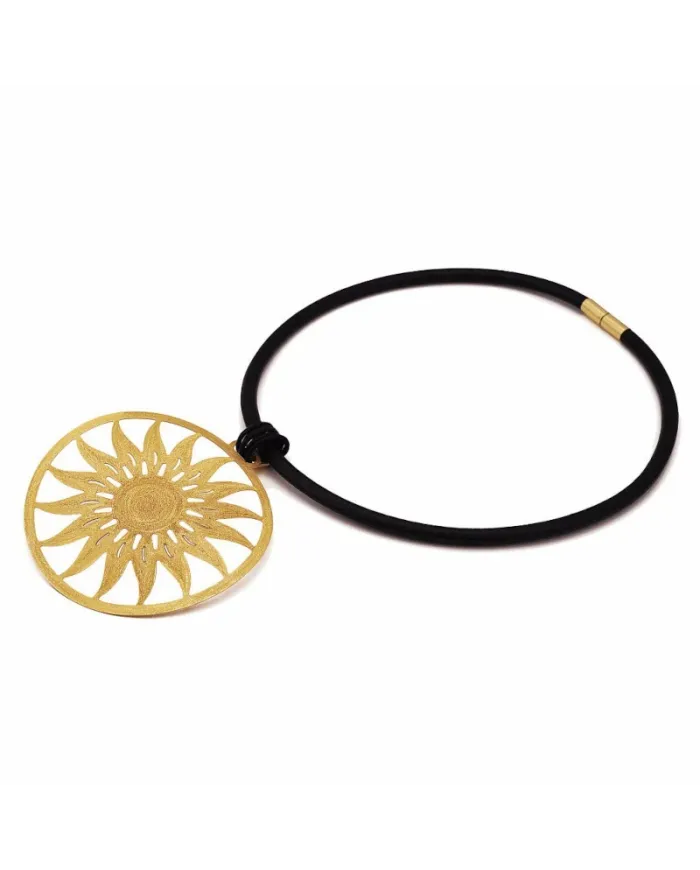 Stefano Patriarchi Sole Necklace in Gold Plated Silver and Leather