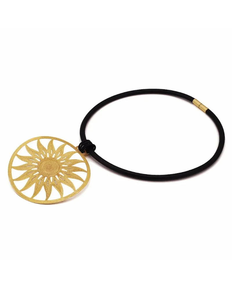 Collana Stefano Patriarchi Sole in Argento Placcato Oro e Cuoio