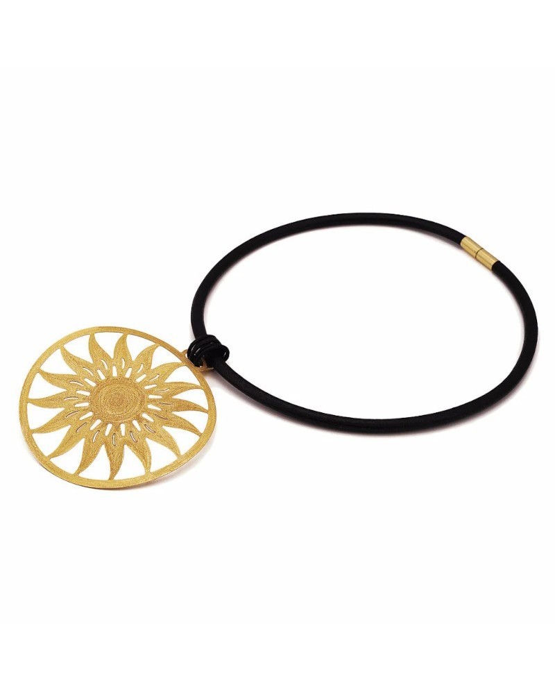 Collier Sole Stefano Patriarchi en Argent Plaqué Or et Cuir