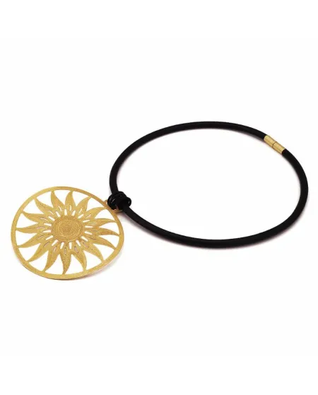 Collana Stefano Patriarchi Sole in Argento Placcato Oro e Cuoio