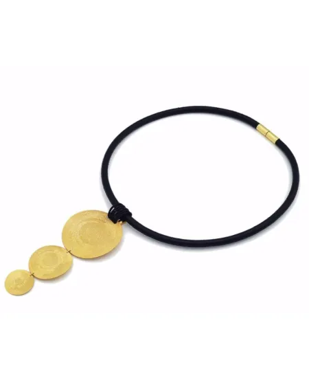 Stefano Patriarchi Collier 3 Soleils en Argent Plaqué Or et Cuir