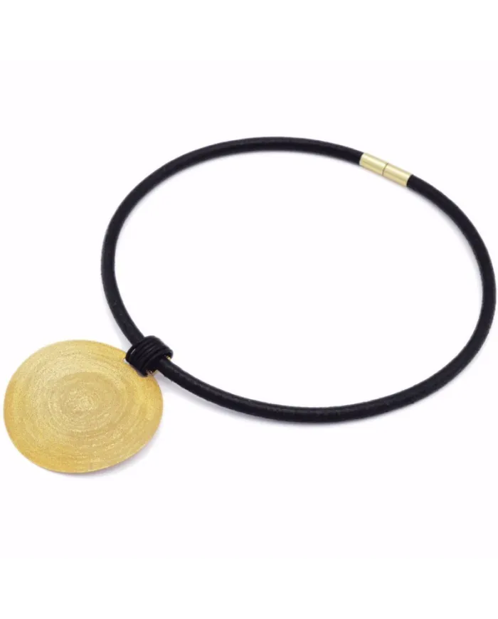 Stefano Patriarchi Sole Necklace in Gold Plated Silver and Leather