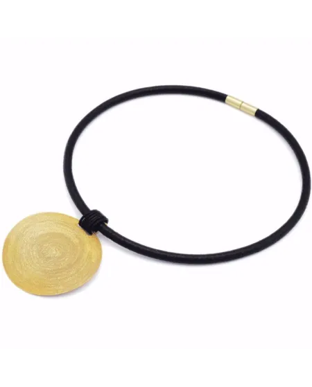 Collier Sole Stefano Patriarchi en Argent Plaqué Or et Cuir