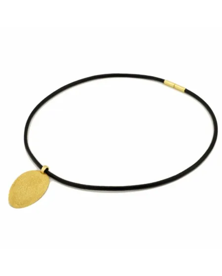 Stefano Patriarchi Oval Necklace in Gold Plated Silver and Leather