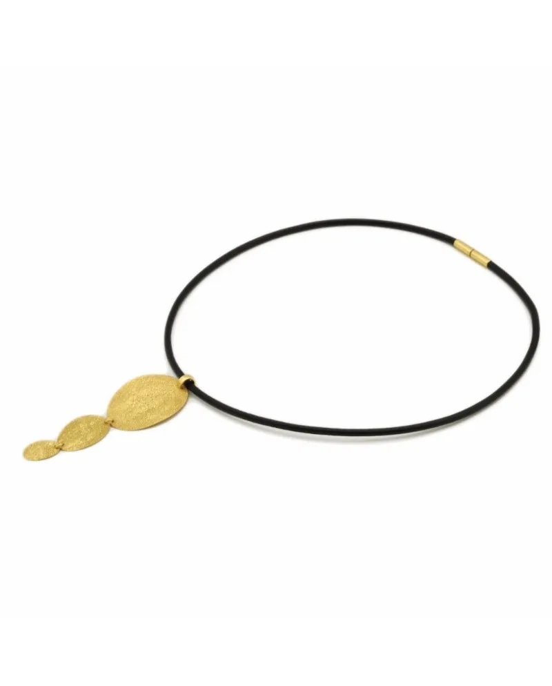 Collana Stefano Patriarchi 3 Ovali in Argento Placcato Oro e Cuoio