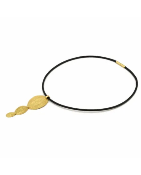 Stefano Patriarchi Collier 3 Ovales en Argent Plaqué Or et Cuir
