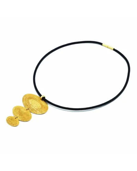 Stefano Patriarchi Collier 3 Ovales en Argent Plaqué Or et Cuir