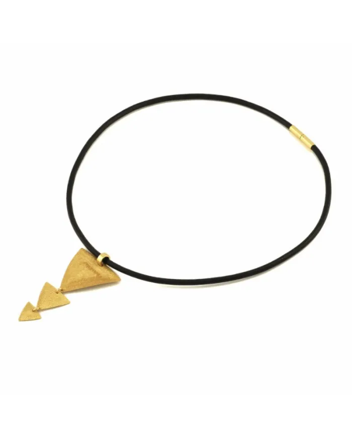 Stefano Patriarchi 3 Triangles Necklace in Gold Plated Silver and Leather