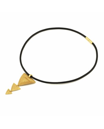 Stefano Patriarchi Collier 3 Triangles en Argent Plaqué Or et Cuir