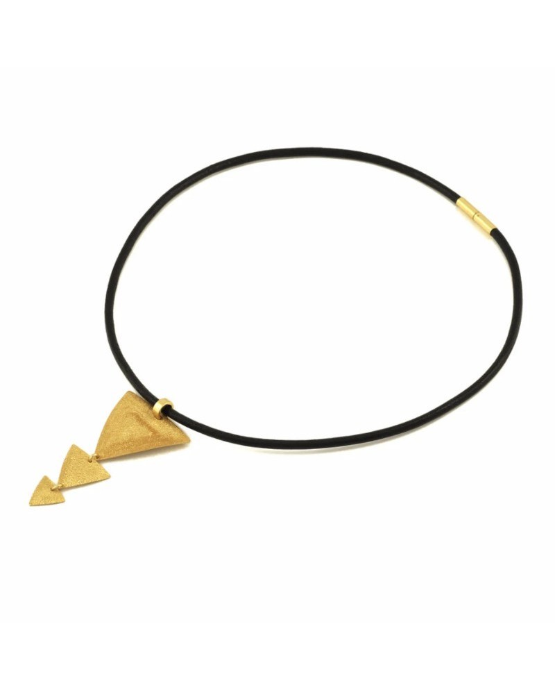 Collana Stefano Patriarchi 3 Triangoli in Argento Placcato Oro e Cuoio