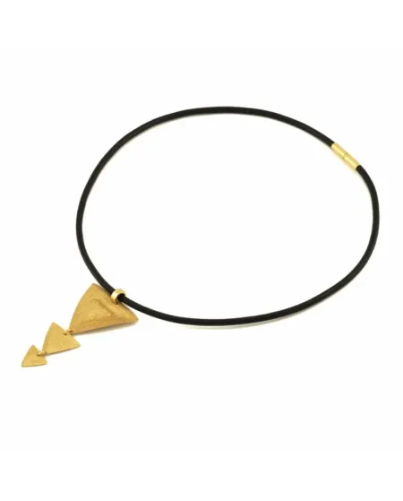 Stefano Patriarchi Collier 3 Triangles en Argent Plaqué Or et Cuir