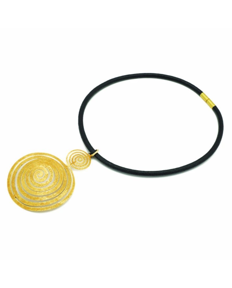 Stefano Patriarchi Double Spiral Necklace in Gold Plated Silver and Leather