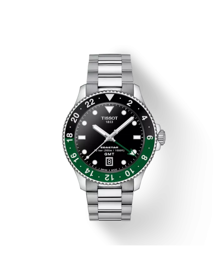 Tissot Seastar 1000 GMT 40 mm watch with Black Dial and Steel Strap
