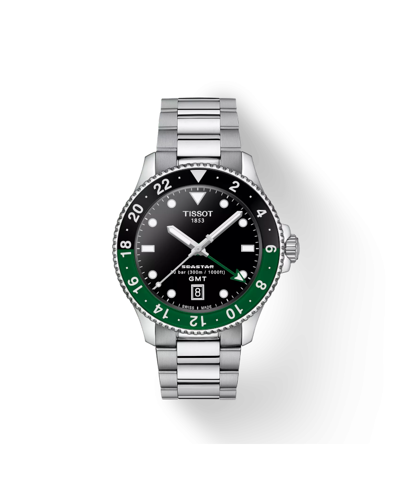 Tissot Seastar 1000 GMT 40 mm watch with Black Dial and Steel Strap