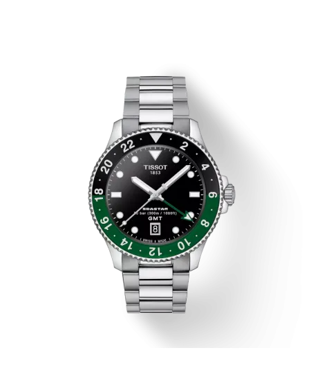 Tissot Seastar 1000 GMT 40 mm watch with Black Dial and Steel Strap