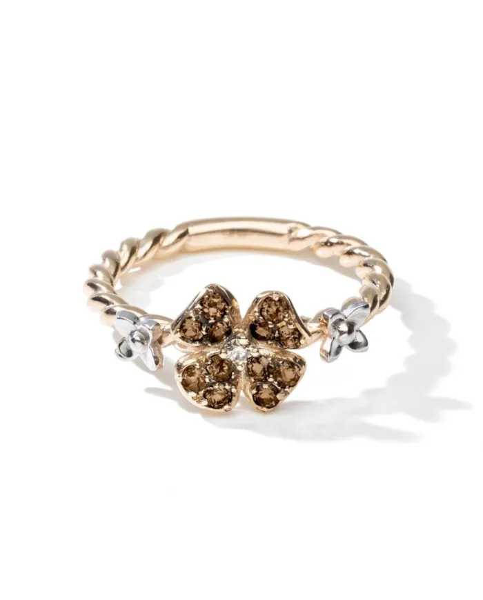 Bague de'Nobili en or et argent Jujube avec quartz fumé