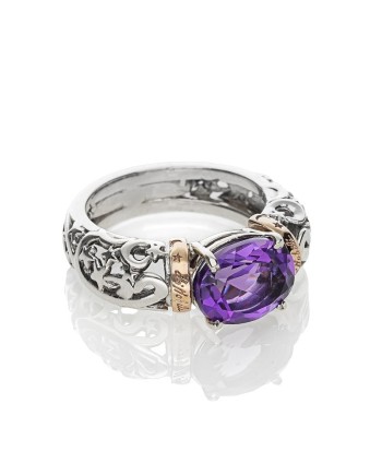 Bague Stardust de'Nobili en argent et or avec quartz violet ovale
