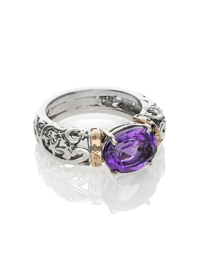 de'Nobili Stardust Ring in Silver and Gold with Oval Purple Quartz