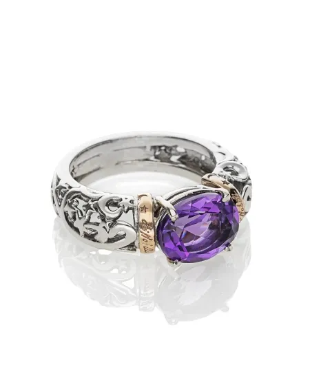 Anello de'Nobili Polvere di Stelle in Argento e Oro con Quarzo Ovale Viola
