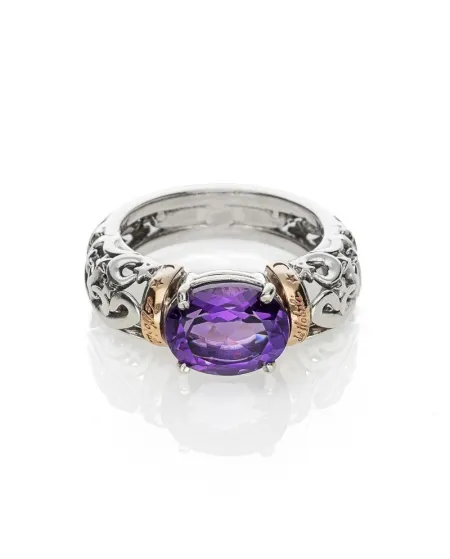 Anello de'Nobili Polvere di Stelle in Argento e Oro con Quarzo Ovale Viola