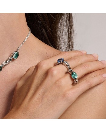 Anello de'Nobili Polvere di Stelle in Argento e Oro con Quarzo Ovale Viola