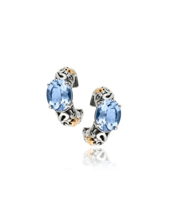 Boucles d'oreilles Stardust de'Nobili en argent et or avec quartz ovale bleu