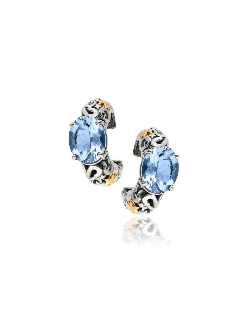 Orecchini de'Nobili Polvere di Stelle in Argento e Oro con Quarzo Ovale Azzurro