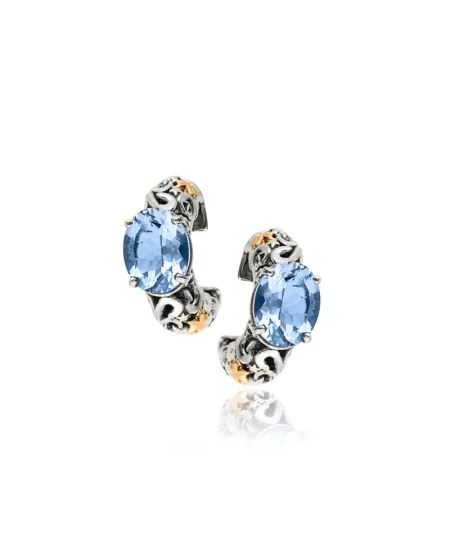 Orecchini de'Nobili Polvere di Stelle in Argento e Oro con Quarzo Ovale Azzurro