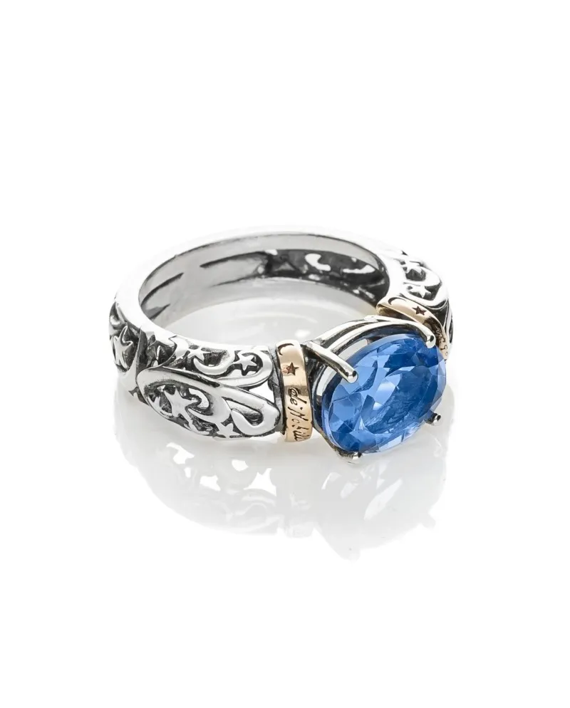 Anello de'Nobili Polvere di Stelle in Argento e Oro con Quarzo Ovale Azzurro