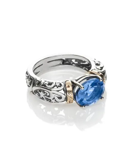 de'Nobili Stardust Ring in Silver and Gold with Blue Oval Quartz