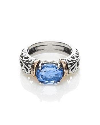 de'Nobili Stardust Ring in Silver and Gold with Blue Oval Quartz