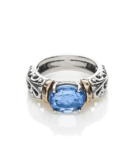 de'Nobili Stardust Ring in Silver and Gold with Blue Oval Quartz