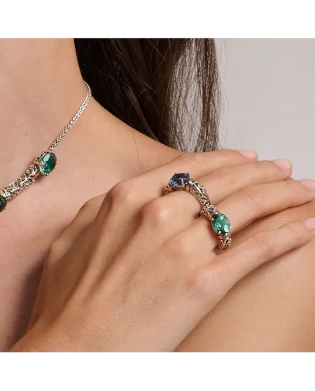 de'Nobili Stardust Ring in Silver and Gold with Blue Oval Quartz