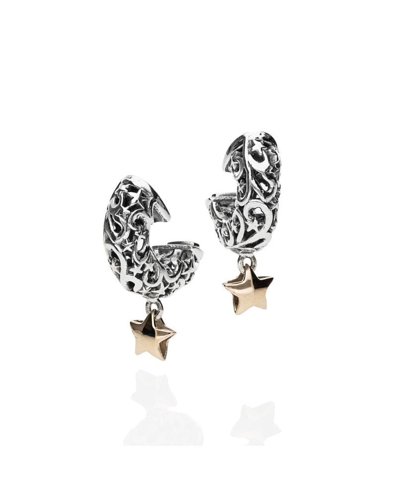Boucles d'oreilles Stardust de'Nobili en argent avec créoles ovales en forme d'étoile