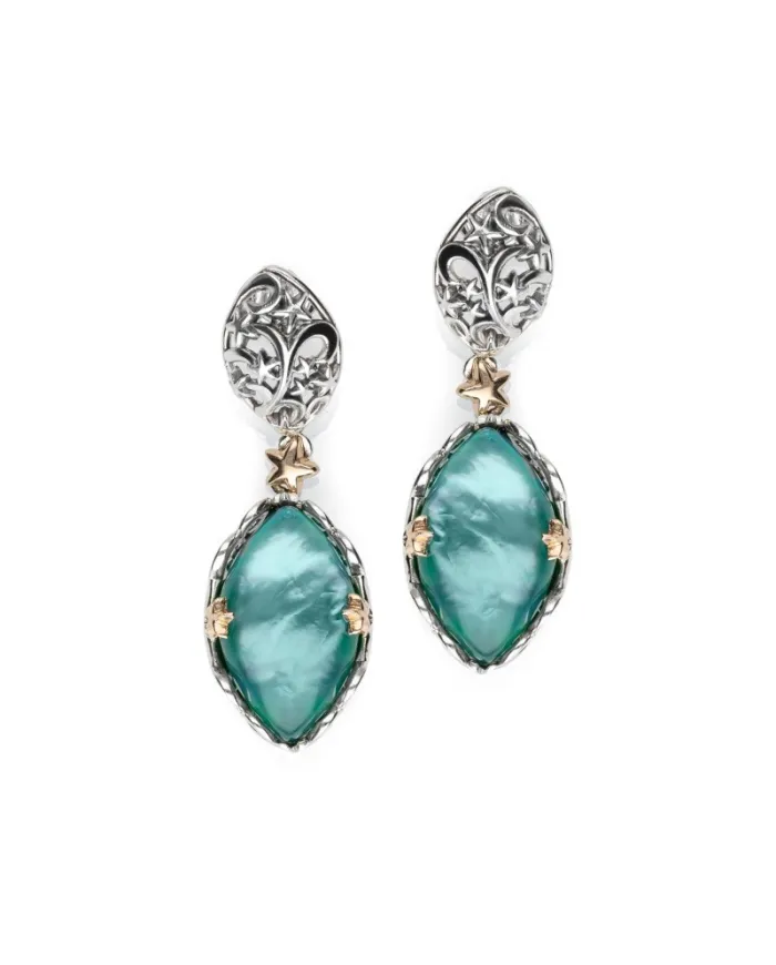 Boucles d'oreilles pendantes de'Nobili Polvere di Stelle en argent et or avec agate verte