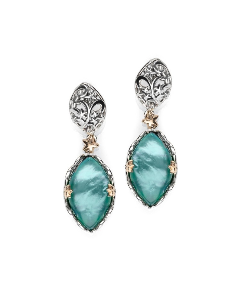 de'Nobili Polvere di Stelle Pendant Earrings in Silver and Gold with Green Agate