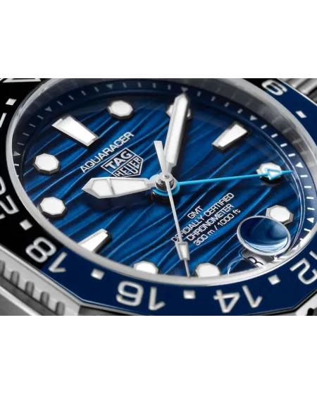 Tag Heuer Aquaracer Professional 300 GMT Watch with Blue Dial and Steel Strap