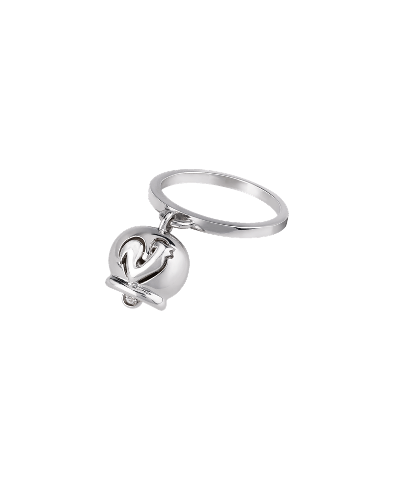 chantecler anello campanella in oro bianco con diamante nel batacchio