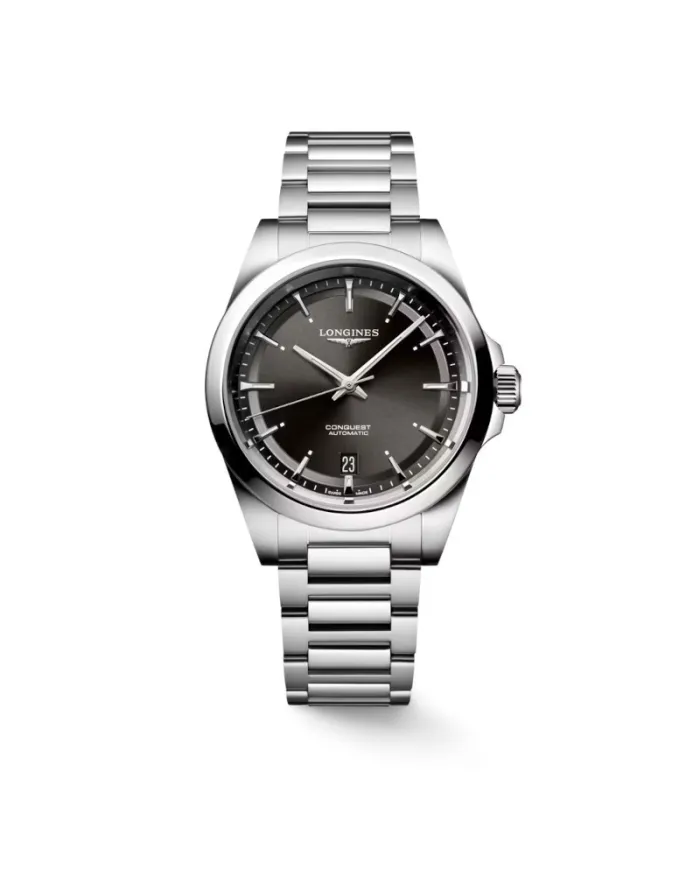 Montre Longines Conquest avec cadran noir et bracelet en acier 38 mm