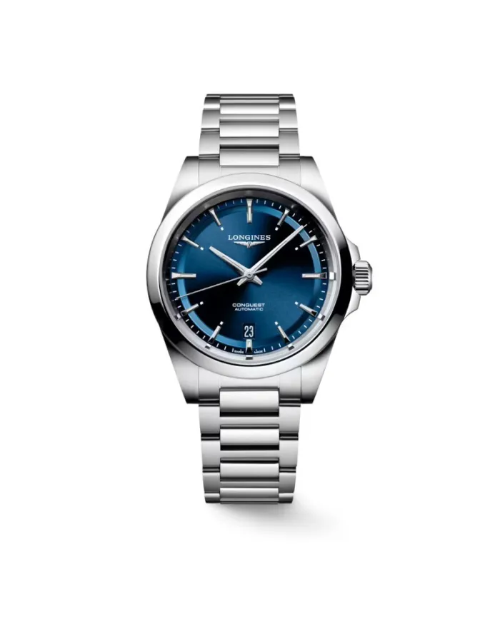Longines Conquest Watch with Blue Dial and Steel Strap 38mm