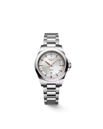 Longines Conquest Watch with Silver Dial and 30mm Steel Strap