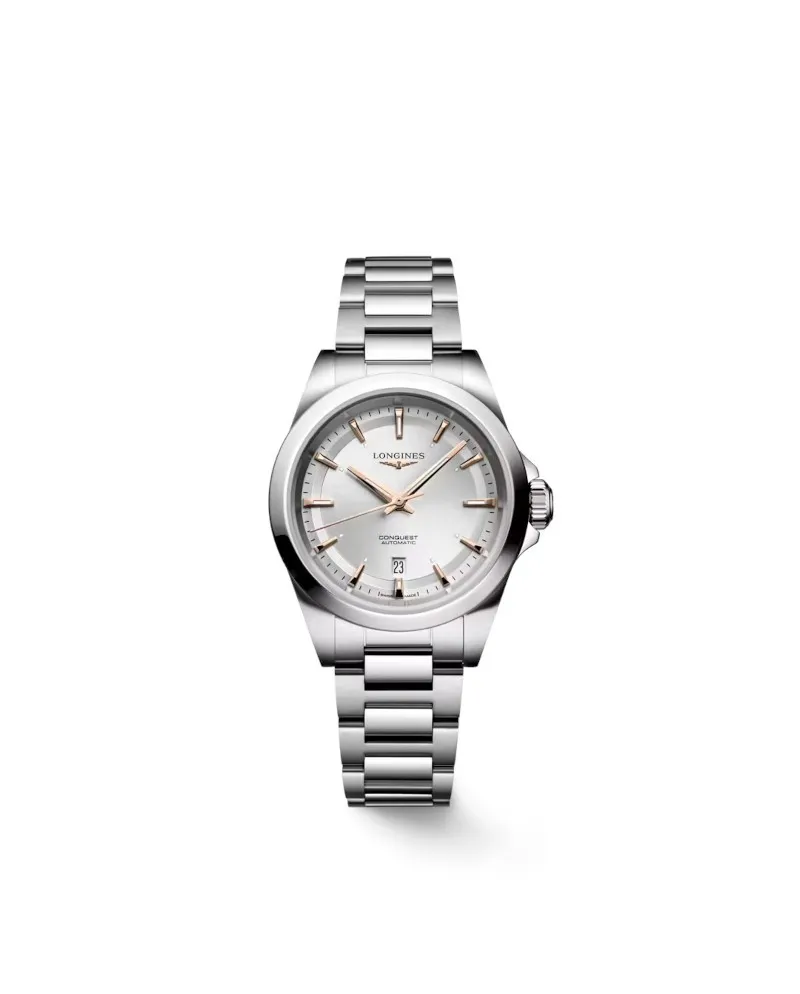 Montre Longines Conquest avec cadran argenté et bracelet en acier de 30 mm