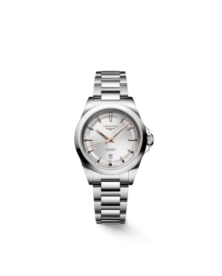Montre Longines Conquest avec cadran argenté et bracelet en acier de 30 mm