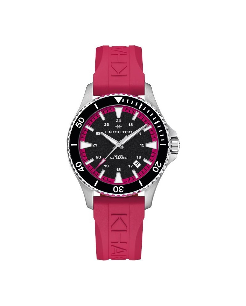 Montre Hamilton Khaki Navy Scuba Auto avec bracelet en caoutchouc rose