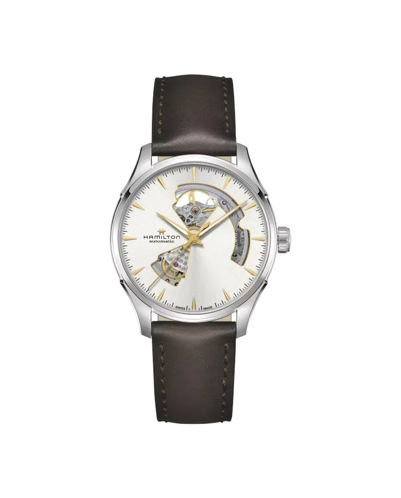 Orologio Hamilton Jazzmaster Open Heart Auto Argento Cinturino Pelle